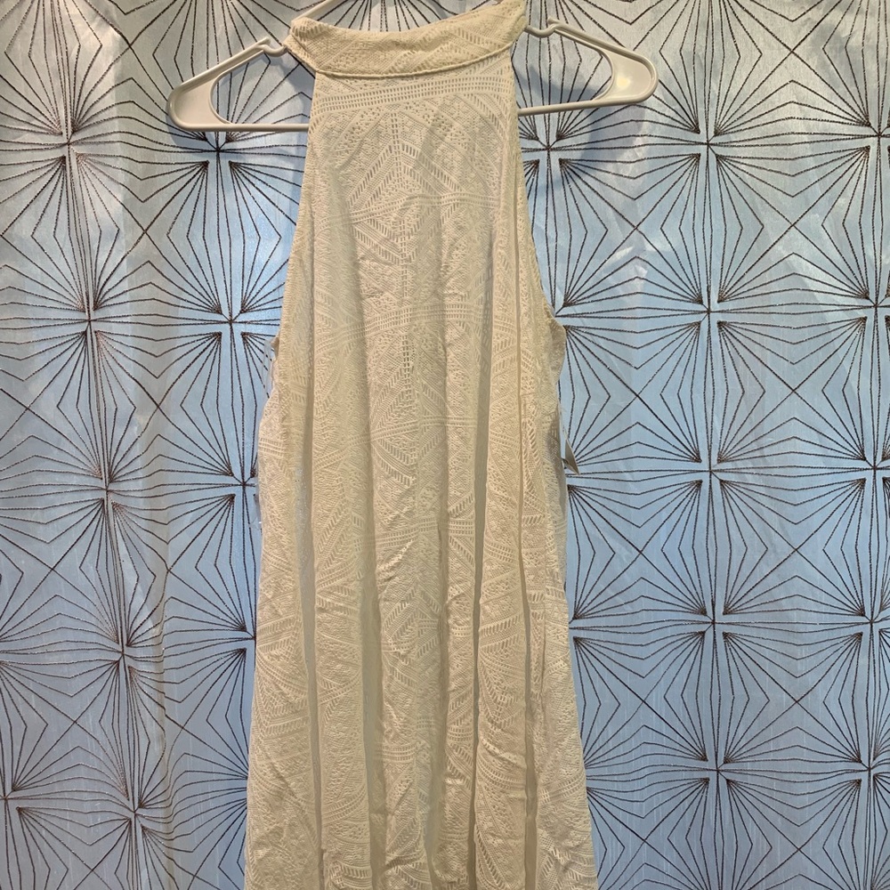 White lace halter neck mini dress